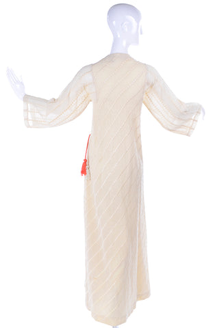 Rare Phyllis Sues Vintage 1970s Cream Raised Dot Maxi Dress W Tassels Shop Modig