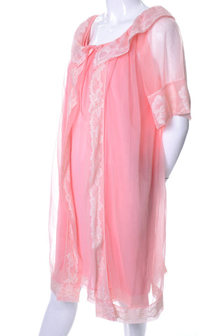2 pc Vintage Pink Peignoir Nightgown Robe Set