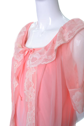 1960s 2 pc Vintage Pink Peignoir Nightgown Robe Set