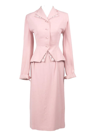 Martha Gale 1940s vintage pink skirt suit with beading - Dressing Vintage