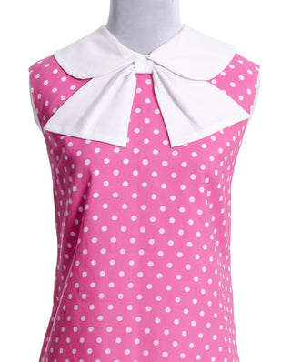 Pink Polka Dot vintage dress with white bow 38B - Dressing Vintage