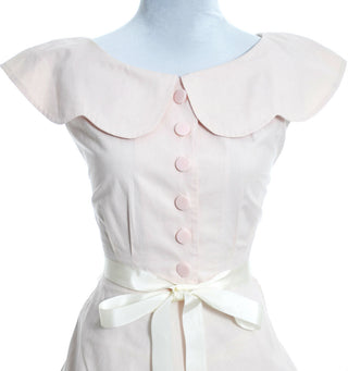 1950s Sleeveless Pink Vintage Dress Scalloped Collar - Dressing Vintage