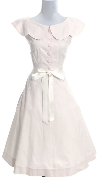 1950s Sleeveless Pink Vintage Dress Scalloped Collar - Dressing Vintage