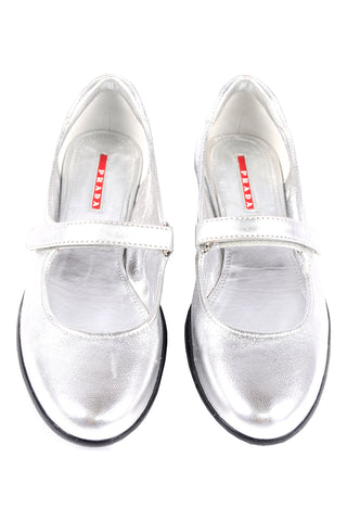 New Prada Sport Shoes Silver Metallic Mary Jane Flats