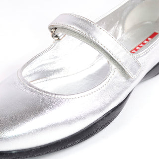 Prada Sport Shoes Silver Metallic Mary Jane Flats Size 9.5