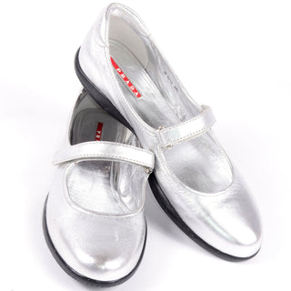 Prada Sport Shoes Silver Metallic Mary Jane Flats 9.5