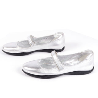 Size 9.5 Prada Sport Shoes Silver Metallic Mary Jane Flats