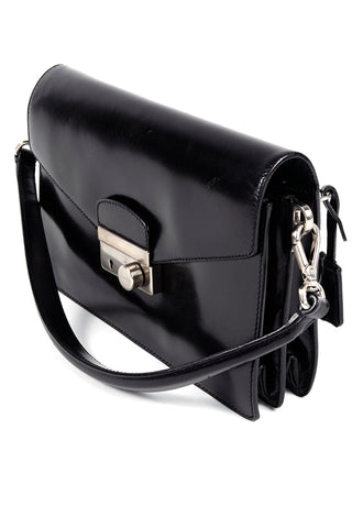 Vintage 1990s Prada Black Leather Vitello Sound flap handbag w Dust Bag Key & Lock