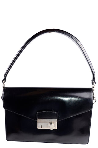 Vintage 1990s Prada Black Leather Vitello Sound flap handbag w Dust Bag