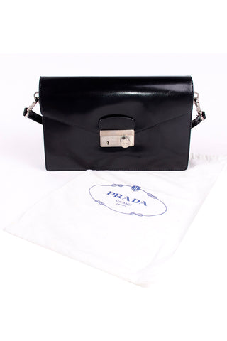 Vintage 1990s Prada Black Leather Vitello Sound flap Bag handbag 