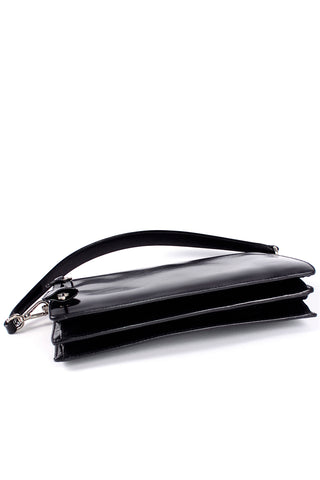 Vintage 1990s Prada Black Leather Vitello Sound flap handbag Purse w Dust Bag