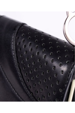 1990s Prada Black & White Perforated Leather Top Handle Handbag bag