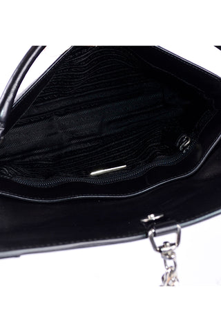 1990s Prada Black & White Perforated Leather Top Handle Handbag Dust Bag
