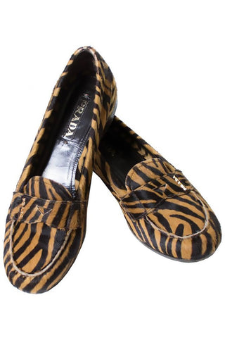 Prada zebra print pony fur loafers shoes 7.5