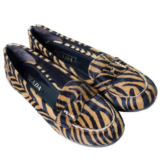 Prada zebra print pony fur loafers 7.5 shoes