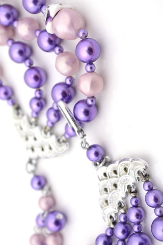 Japan Vintage Necklace Purple Beads Multi Strand