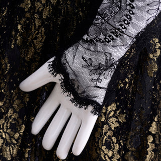 Vintage Geoffrey Beene Gold & Black Chantilly Lace Evening Dress