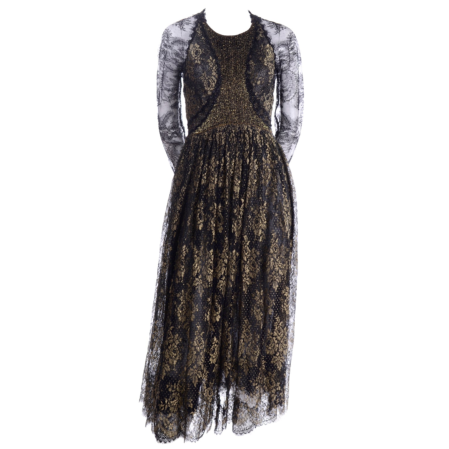 Vintage Geoffrey Beene Black Lace Illusion Evening Dress Modig Vintage Geoffrey Beene Black Lace Illusion Evening Dress Modig