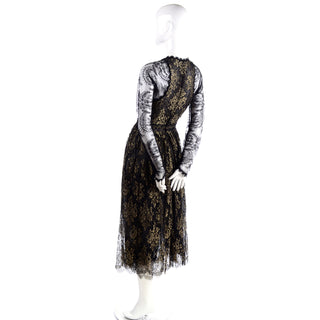 Geoffrey Beene Gold & Black Lace Evening Dress vintage designer
