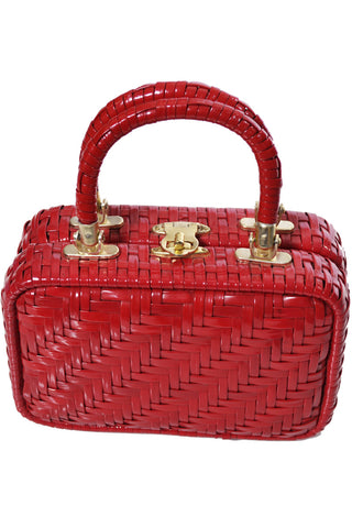 1960s Cherry Red Vintage Basket Handbag - Dressing Vintage