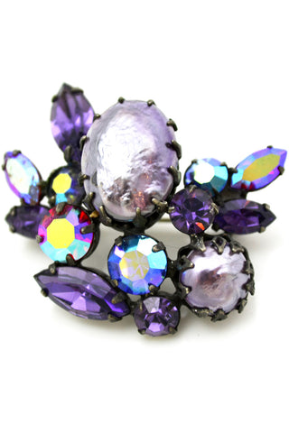 Regency Jewels vintage brooch purple blue rhinestones - Dressing Vintage