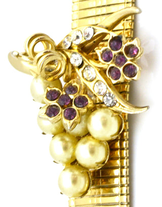Vintage bracelet gold tone grapes rhinestones - Dressing Vintage