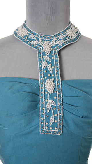 Blue Robert Morton for Tiara Vintage 1950's Beaded Halter Collar - Dressing Vintage