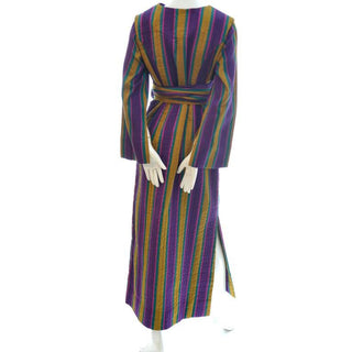 Striped 1970's boho maxi dress with long sleeves and sash
