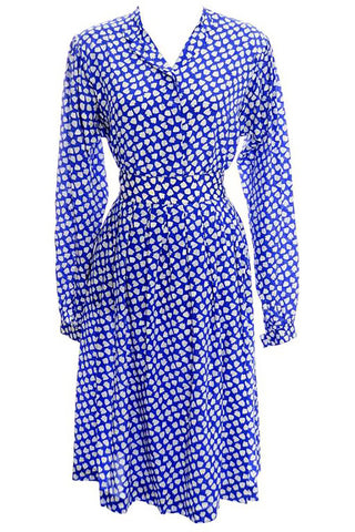 Vintage Ferragamo Blue Skirt & Blouse Silk Dress Arrowhead Novelty Print - Dressing Vintage