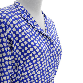 Vintage Ferragamo Blue Skirt & Blouse Silk Dress Arrowhead Novelty Print - Dressing Vintage