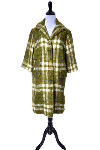 1950's Sandra Sage Vintage Green Plaid Wool Coat - Dressing Vintage