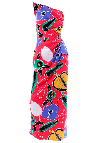Scaasi Pop art floral blue red white yellow green dress