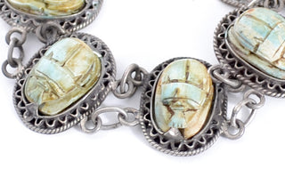 Authentic Egyptian Scarab Bracelet Hallmarked Silver - Dressing Vintage