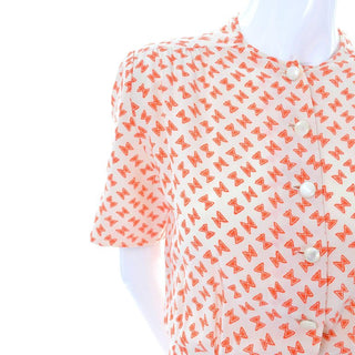 Couture Silk Vintage Dress with Orange Bow Print and Ruffled Hem Size 2 - Dressing Vintage