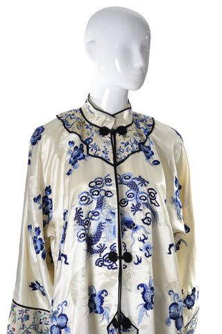Chinese Vintage Robe Silk Birds & Butterflies - Dressing Vintage