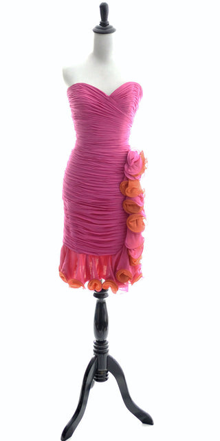 1980's Silk Vintage Dress AJ Bari Pink Orange Chiffon AS NEW - Dressing Vintage