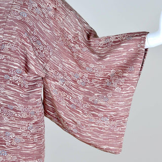 1940's silk hand dyed kimono with burgundy and blue cherry blossoms