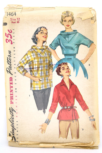 Simplicity 1464 Vintage 1955 Blouses Sewing Pattern – Modig