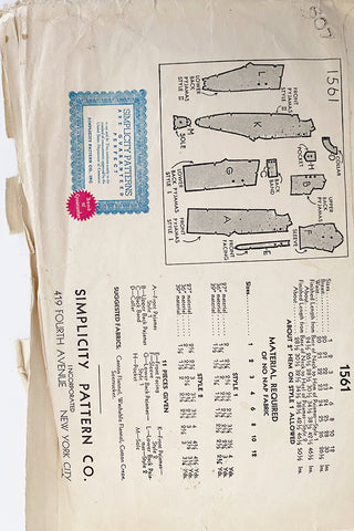 Simplicity 1561 Vintage 1930s 1940s Pajama Jumpsuit Pattern