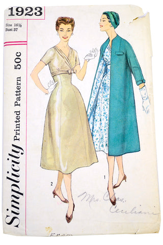 Simplicity 1923 Vintage 1956 Sewing Pattern for Sheath Dress & Full Coat
