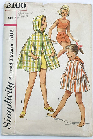 Simplicity 2100 Girls Vintage 1950s Sewing Pattern Crop Top Shorts & Cape Beach cover