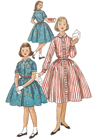Uncut 1957 Sewing Pattern Simplicity 2282 for Girls Shirtwaist Dress