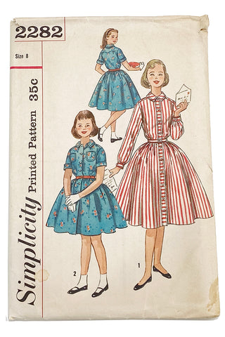 Childrens Uncut 1957 Sewing Pattern Simplicity 2282 for Girls Shirtwaist Dress