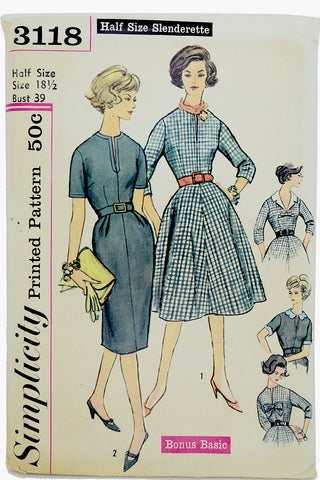 Uncut 1959 Simplicity 3118 Vintage Dress Sewing Pattern 