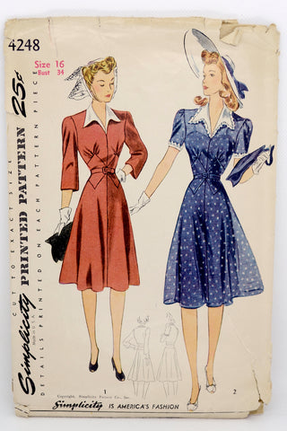 1940s Simplicity 4248 vintage wartime dress sewing pattern