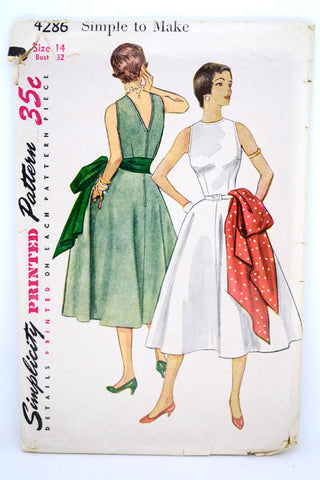 1953 Vintage Simplicity 4286 Dress & Sash Sewing Pattern 50s