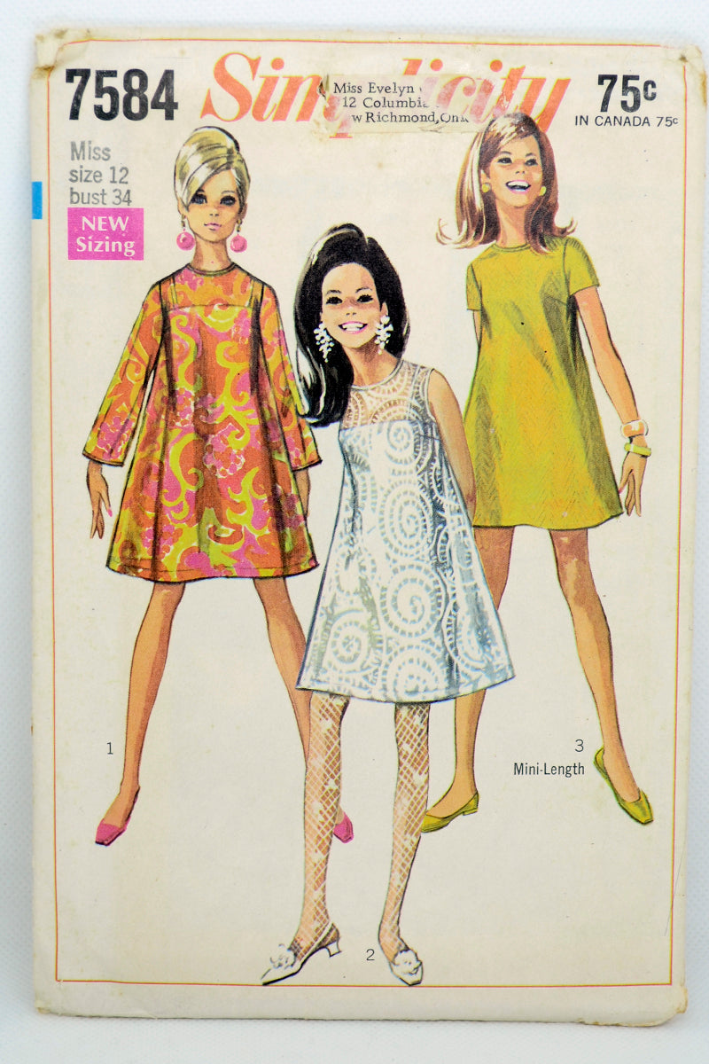 tent dress pattern 1960s Simplicity 7584 Vintage Tent Dress & Slip Sewing Pattern – Modig