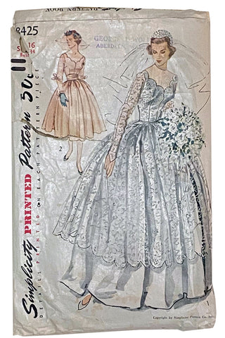 1950s Simplicity 8425 Vintage Wedding Gown & Bridesmaid Dress Pattern  1951