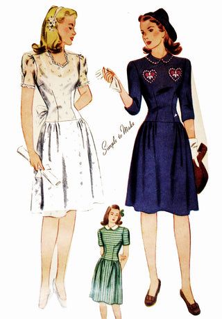 Simplicity 4876 1940's Wartime vintage dress pattern 33" bust - Dressing Vintage