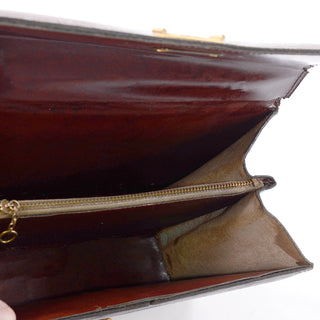 1960s Reptile Embossed Brown Leather Structured Handbag
